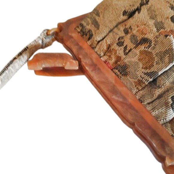 1930s Vintage Floral Tapestry Fabric Tote Style Handbag With Early Plastic Frame - Picture 5 of 8